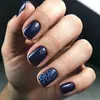 Unhas Postiças Curtas da Moda com Estampa de Leopardo Azul Escuro Transfronteiriças, Adesivos de Unhas Postiças de Comércio Exterior com Toque de Luxo