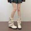 Botas Altas de Tacón Alto con Pliegues y Punta Redonda Estilo Retro 2026 Primavera, Otoño, Invierno Nueva Tendencia Botas Martin Knight que Aumentan la Altura