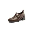 Mocasines Retro Boca Profunda Estilo Británico Otoño e Invierno 2025 Nuevos Puntera Cuadrada Tacón Medio Grueso Piel Completa Zapatos Pequeños de Cuero Planos para Mujer