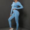 Conjunto de Roupas Fitness de Manga Longa com Calças Plissadas Europeias e Americanas Transfronteiriças, Justas, Levanta Glúteos, para Yoga, Esportes, Corrida
