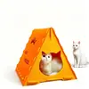 Casa de gato em feltro estilo tenda triangular, casa de gato removível e lavável, adequada para todas as estações, casa fechada para animais de estimação, tamanho: 43cm de comprimento, 40cm de largura, 39cm de altura