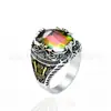 Anillo Transfronterizo de Amazon para Hombre Sol, Luna y Estrellas con Cristal Colorido Grabado Vintage, Joyería de Lujo Ligero de Alta Gama al por Mayor