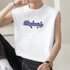 Camiseta Regata de Algodão Puro Masculina Verão Solta Fitness Esportes de Barreiras Basquete Regata Sem Mangas Estampada Camiseta de Baixo