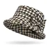 Sombrero de Cuadros Retro Literario para Otoño e Invierno, Tela para Sombrero de Cubo tipo Mamá, Versátil para Exteriores, Elegante Sombrero de Pescador