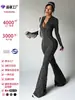 Body Estampado de Leopardo SHEIN Calça Flare Roupa Fitness Zíper Manga Longa Peça Única Traje de Yoga Manga Longa Europeu e Americano Slim Fit