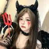 Faixa de cabeça com chifres de Halloween transfronteiriça com véu de rede, disponível em vermelho e preto, para cosplay de meninas e acessórios de fantasia excêntricos