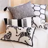 Funda de Almohada Blanca y Negra de Lujo Ligero Estilo Francés para Sofá de Sala de Estar, Funda de Cojín de Gama Alta para Ventana Saliente y Cama