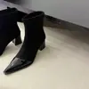 2026 Primavera/Otoño Nuevo Estilo Estilo Pequeño Fragante Punta Aguda Versátil Francés Cómodo Tacón Grueso Botas Martin Adelgazantes para Mujer Botas Cortas para Mujer