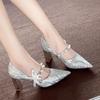 Zapatos de Boda Estilo Francés con Dos Cristales Brillantes, Impresionantes Tacones Plateados para Dama de Honor, Zapatos de Novia de Hada, Xiuhe