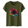 Camiseta Amarela Mostarda Plus Size com Estampa Colorida de Girassol, Manga Curta, Casual, Versátil, Emagrecimento