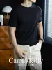 ¡Estilo urbano de calle alta! Suéter de lana modal de manga corta para hombre, cálido, agradable para la piel, cómodo, camiseta ajustada para otoño e invierno