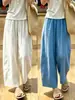Pantalones blancos de pierna ancha cropped estilo japonés de Tencel para mujer, finos de verano, de cintura alta, holgados, casuales, para petite, de pierna curva
