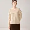 Suéter de Cachemira para Mujer Cuello Redondo Capa Interior Corte en el Hombro Encaje Tejido Cálido Básico Simple Agradable a la Piel Tejido de Base