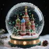 Castillo Europeo Personalizado Edificio Bola de Cristal de Resina Casa de Navidad Iluminación de Micropaisaje Nieve Caja de Música Adornos