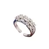 Nuevo Espectacular Anillo de Diamantes de Tres Capas, Diamante Brillante, Anillo para Dedo Índice Estilo Old Money, Joyería de Mano de Alta Gama, Lujosa y de Lujo Ligero