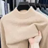 100% lana pura, cuello semi-alto, suéter de lana grueso para hombre, nueva colección otoño/invierno 2026, suéter de punto casual y cálido