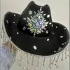 Sombreros de Nuevo Estilo Transfronterizos con Pedrería al por Mayor Moda Sombreros Vaqueros Occidentales Sombreros para Fiestas de Música Jazz Sombreros Vaqueros de Fieltro