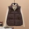 Chaleco de Algodón con Cremallera Estilo Coreano Nuevo Otoño e Invierno para Mujer con Cuello Alto Ajustado Cálido Moderno Corto Sin Mangas Color Sólido Chaleco Chaqueta