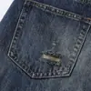 Calça jeans larga lavada e desgastada para homens, estilo de rua punk, jeans casual estilo pai, esfregada à mão, calça comprida reta solta