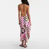 Estación Independiente Transfronteriza Europa y América 2026 Primavera/Verano Ropa de Mujer Sin Espalda Estampado Sin Mangas Irregular Ajustado Vestido Largo
