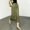 Falda Verde con Abertura para el Trabajo para Mujer 2026 Verano Nueva de Cintura Alta Adelgazante Elegante Versátil de Longitud Media