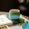 Xícara de Chá de Cerâmica Pintada à Mão com Esmalte Submerso, Xícara Alta para Aroma, Xícara de Mestre, Estilo Pintura a Óleo, Xícara Única do Conjunto de Chá Fresco