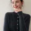 Cárdigan de Cachemir para Mujer Estilo Otoño e Invierno 100% Cachemir Puro Rayado Ajustado de Cuello Semi Alto Color Sólido Suéter de Punto Chaqueta