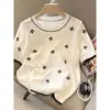 Top de punto jacquard de manga corta simple a la moda de verano 2022 coreano holgado de cuello redondo fino de seda helada camiseta