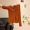 Camiseta de Tricô com Gola Alta e Mangas Longas Feminina Verão Design Fino Transparente Proteção Solar Cover-up Top