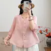 Blusa Dopamina de Cinco Mangas Feminina Verão 2025 Nova Moda Chique Casual Solta Curta Feminina