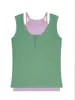 Top de mujer Y2K, estilo coreano, color block, en capas, imitación dos piezas, acanalado, adelgazante, cuello en U, tres botones, sin mangas, camisola versátil
