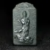 Jade Hetian de Xinjiang Zafiro Verde Torre Primera Calidad Material Fino Cuatro Brazos Guanyin Colgante de Paisaje para Hombres y Mujeres Colgante de Jade