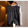 Blusa de Renda Vazada Feminina Verão Novo Design de Nicho Sem Mangas Emagrecedora Rejuvenescedora