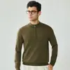 Suéter de malha masculino quente com meio zíper, lã pura, outono e inverno, fio Yangzi de 16 contagens finamente fiado