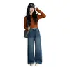 Calças de Primavera e Outono para Meninas 2026 Novas Jeans Bordadas da Moda para Crianças, Calças Casuais de Perna Larga para Meninas Mais Velhas