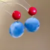 Pendientes Colgantes Redondos Triangulares de Color Contrastante de Resina Acrílica Aguja de Plata, Pendientes de Botón de Moda y Simples, Pendientes de Diseño de Nicho