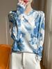 Suéter Base Versátil de Lyocell Tencel Tie-Dye Corto Casual de Cuello Redondo de Manga Larga para Mujer Otoño 2025 Transfronterizo