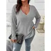 [En Stock] Ropa de Mujer Talla Grande para Comercio Exterior de Amazon Transfronterizo Nuevo Color Sólido Holgado Cuello en V Manga Larga