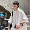 Camisa Listrada Estilo Coreano de Verão Masculina Manga Curta Tendência Estudante Estilo Hong Kong Ins Casual Versátil Solta Manga Três Quartos