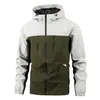 Jaqueta Masculina Esportiva Outdoor de Outono 2025 com Cor Contrastante, Gola Alta, Casual, Solta, Versátil, com Capuz