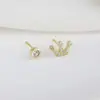 Pendientes de Moda de Plata de Ley 925 con Forma de Corona y Diamantes para Mujer, Diseño Asimétrico, Pendientes de Nicho Simples y Elegantes