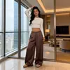 Pantalones de pierna ancha de satén de alta cintura adelgazantes holgados casuales para el trabajo, de estilo europeo y americano, para el verano y otoño de 2026