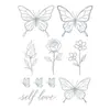Pegatinas de tatuaje de dedo de papel de aluminio plateado con líneas finas de rosas, mariposas y flores para los nudillos y el dorso de la mano, pegatinas de tatuaje impermeables de línea plateada de nicho