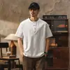 Roupas Masculinas Fengshe / Camiseta de Verão Masculina Retrô Americana Falsa de Duas Peças, Top Casual Soltinho com Gola Henley