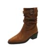 Botines Retro de Media Caña con Punta Cuadrada y Hebilla de Cinturón para Mujer Otoño e Invierno Nuevos Tacones Altos Gruesos Adelgazantes Botas de Caballero Occidentales