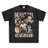 Benzema Benzema Camiseta de Manga Curta Masculina Verão Tendência Estilo Americano Retrô Solta Pesada Solta Top Estampado