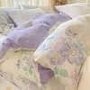 Juego de Cama Estampado de Algodón Puro Estilo Fresco de Cuatro Piezas Sábana Bajera Ajustable de Algodón Puro Funda Nórdica Juego de Tres Piezas para Cama de Dormitorio