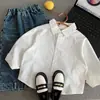 Camisa masculina Muye, algodão puro, roupa infantil Zhili Huzhou, jaqueta camisa versátil solta estilo coreano, cardigã para bebê