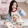 Pijama para Niñas de Algodón Puro Primavera y Otoño Manga Larga Estilo Delgado Niñas Niños Grandes Adolescente Estudiante de Secundaria Estilo Otoño Ropa de Casa