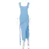 Estilo Europeo y Americano Transfronterizo Moda Femenina Verano y Otoño Temperamento Sexy Chica Caliente Volantes Empalmado Abertura Vestido Largo